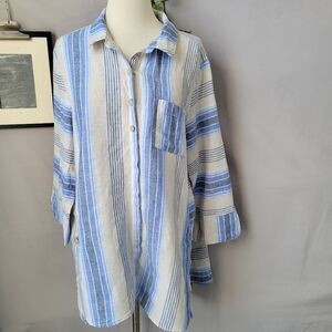 Habitat Clothes to Live In Linen Cotton Stripe Shirt Blue White XL